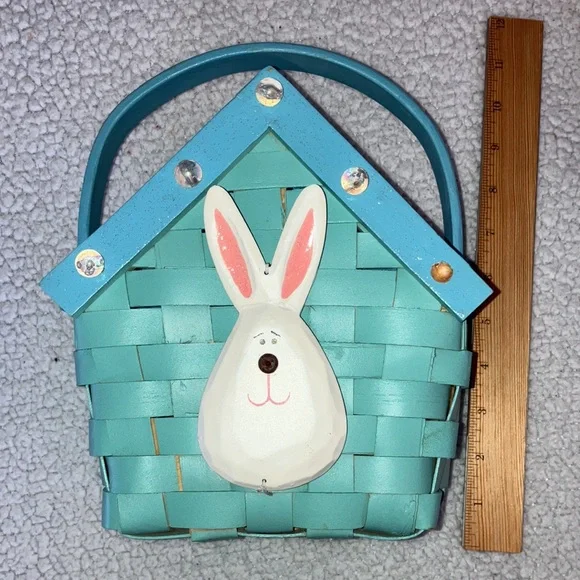 Easter Basket Kids Woven Wood with Handle Bunny Face - Picture 3 of 10